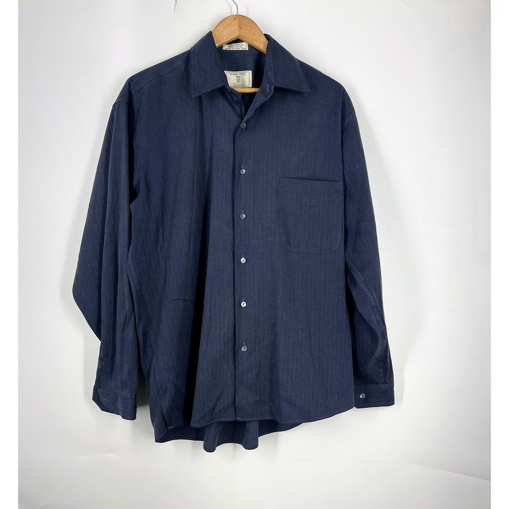 Burma Bibas Classics Mens Medium Navy Blue Herringbone Triacetate Button Shirt
